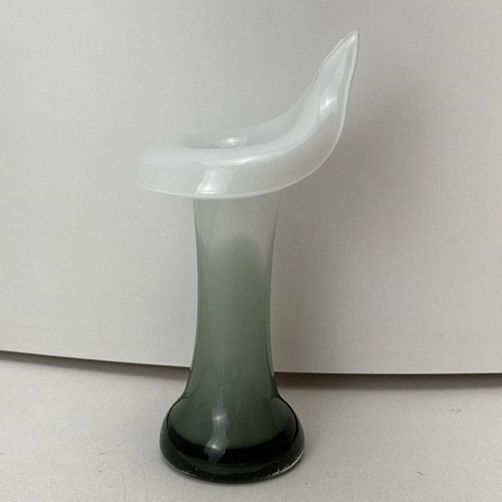 Vintage Jack in the Pulpit Lily Vase Handblown Art Glass Gray Smokey White